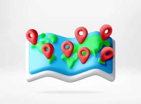 3D world map with red navigation pins. Stock Illustration