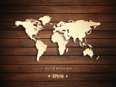 3D World Map On A Wooden Background Stock Illustration