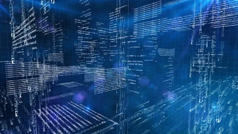 3d world of programming inside computer, machine symbols code fly around back Stock Footage 116352961
