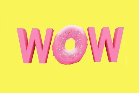 3d wow colored speech text on yelloww background Stock Illustration