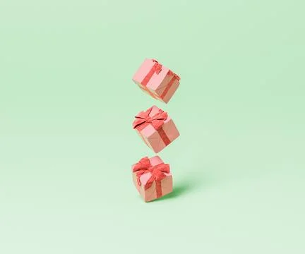 3D wrapped present boxes against green background Stock Photos