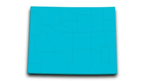 3d Wyoming map with counties and color. United State of America, US, United.. Stock Illustration