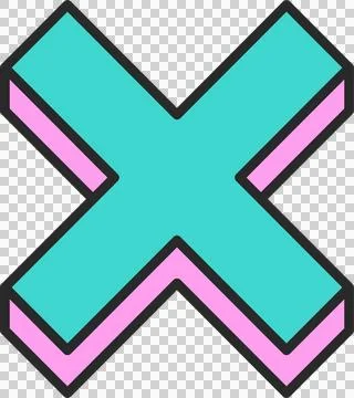 3D X shape floating in isometric view, showing turquoise tops, pink sides on Illustrazione stock