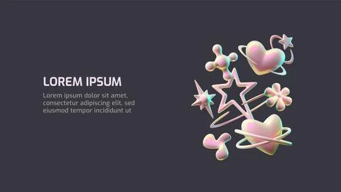 3d y2k elements. Horizontal banner. Stock Illustration