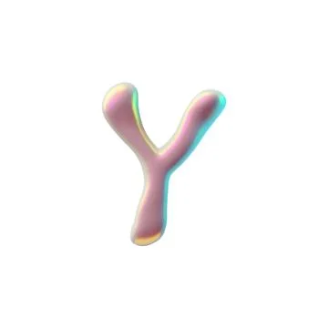 3D Y2K font glossy plastic pink letter Y, liquid surface holographic reflection Stock Illustration