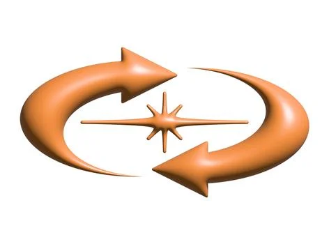 3D Y2K gradient orange retro two ways arrow and star icon Stock Illustration