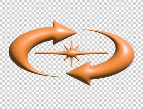 3D Y2K gradient orange retro two ways arrow and star icon Stock Illustration