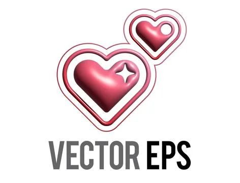 3D Y2K gradient red to pink retro heart and star icon Stock Illustration