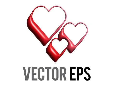 3D Y2K gradient red retro three hearts icon Stock Illustration