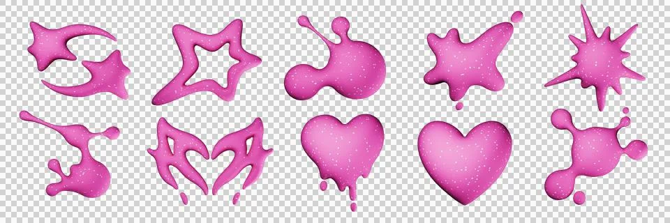 3D y2k plastic shape set, futuristic icon render kit, cute girly balloon Stock Illustration