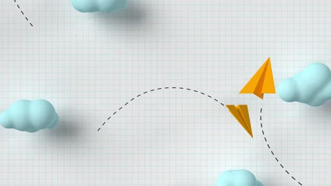 3d yellow airplanes with path flying in the notebook grid background. Stock Footage 314251867