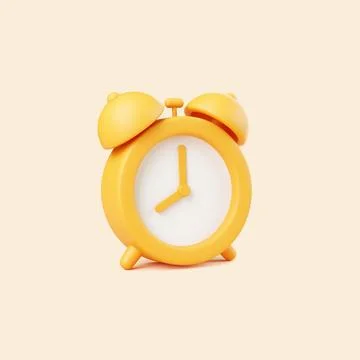 3D Yellow Alarm Clock on Light Background, Side View Stock Illustration