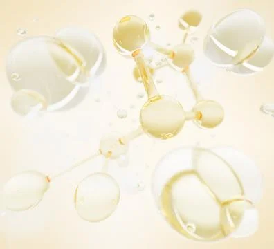 3D yellow background with collagen cell pattern for beauty skin care. Oil ball Stock-Illustration
