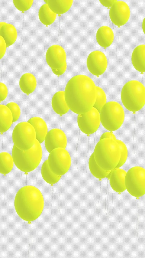 3D yellow balloons floating up on transparent screen. alpha channel included. Stock Footage 311353112
