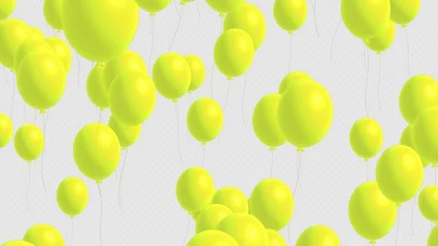 3D yellow balloons floating up on transparent screen. alpha channel included. Stock Footage 311353149