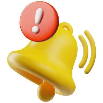 3D yellow bell with a red exclamation mark, isolated icon. Stock Illustration