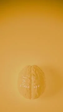 3d yellow brain model glossy reflective surface on orange background.. Stock Photos
