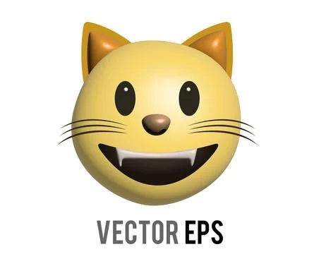 3D Yellow cat icon with sharp fangs and a wide grin Stock Illustration