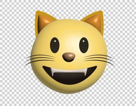 3D Yellow cat icon with sharp fangs and a wide grin Stock Illustration
