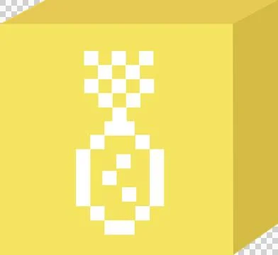 3D yellow cube is showing white pixel-art trophy emblem on front face over Illustrazione stock