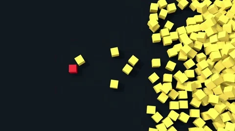 3D yellow cubes fall on the floor with one unique red cube Stock Footage 66274057