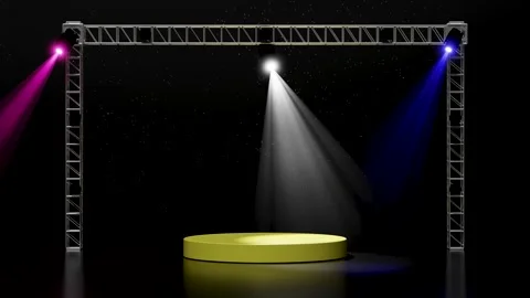 3d yellow empty podium with lighting equipment, spotlight shines, black bac.. Stock Footage 283717090