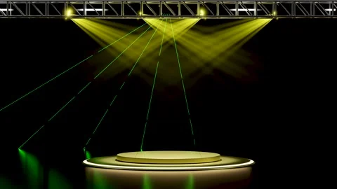 3d yellow empty podium with lighting equipment, laser light, spotlight shin.. Stock Footage 283717094