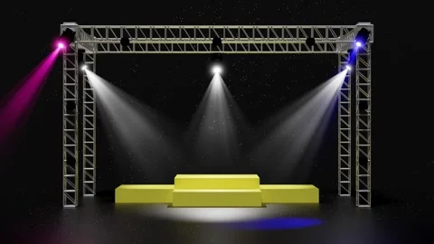 3d yellow empty podium with lighting equipment, spotlight shines, black bac.. Stock Footage 284596041