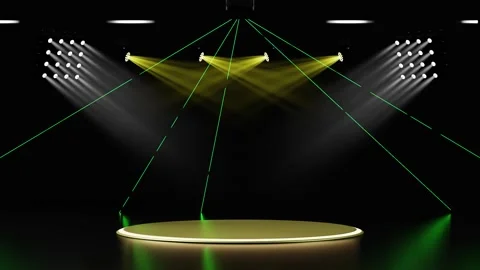 3d yellow empty podium with lighting equipment, laser light, spotlight shin.. Stock Footage 286795926