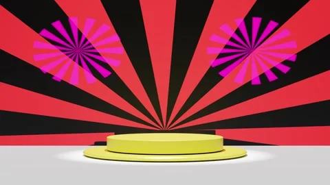 3d yellow empty podium with red sunburst or sun beam background. 3d illustr.. Video stock 282969662