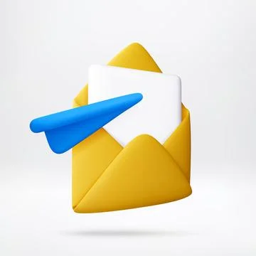 3D Yellow envelope with blue paper airplane Ilustração Stock