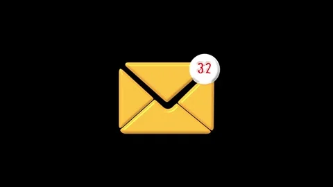 3D Yellow Envelope Icon with Notification Badge of 34 on Black Background ema Stock Footage 330347825