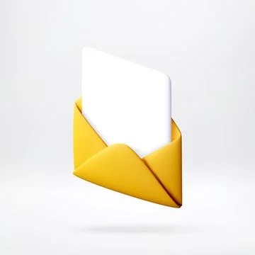 3D Yellow envelope with white paper blank letter Ilustração Stock