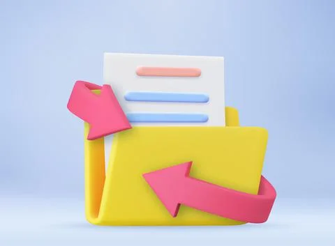 3d Yellow folder with files and arrow. Stock Illustration