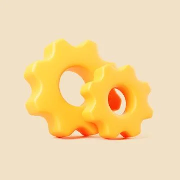 3D yellow gear wheels icon on beige background 库存插图