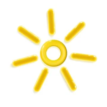 3d yellow glossy realistic plastic Sun icon, toy for infographics Stock Illustration