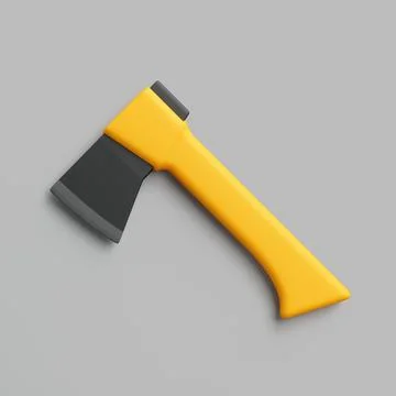 3D Yellow Hand Axe with Black Blade on Gray Background Ilustración de archivo