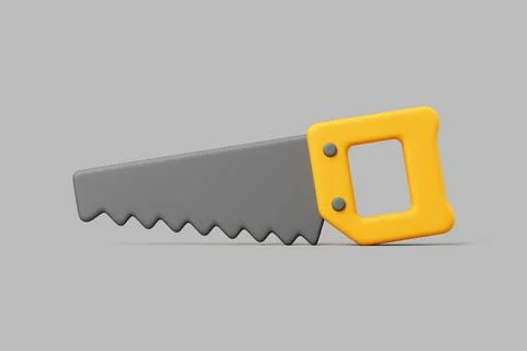 3D Yellow Hand Saw with Gray Blade on Gray Background Stock Illustration