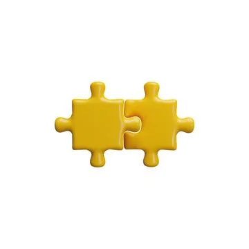 3D yellow jigsaw puzzle two pieces connected. Assembled jigsaw part logic gam Stock Illustration