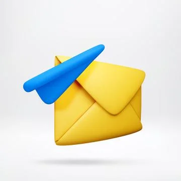 3D Yellow mail envelope with flying paper plane Ilustração Stock