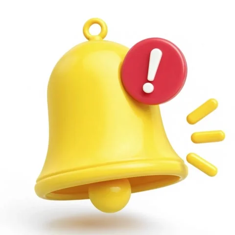 3D yellow notification bell with alert exclamation mark icon Stock Footage 342941193