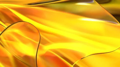 3D yellow orange translucent abstract wave wallpaper background. Shiny curv.. Stockillustratie