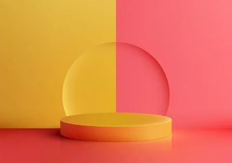 3D Yellow Podium on Red Surface with Translucent Circle Split Between Yello.. Stock Illustration