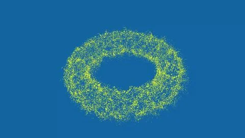 3D yellow ring of small moving particles rotates along three axes. Abstract f Illustrazione stock