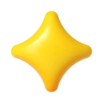 3d yellow rounded four point star realistic shape Stock Illustration