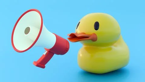 A 3d of yellow rubber duck with megaphone floating nearby Stock Illustration