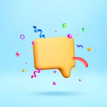 3d yellow speech bubble with colorful confetti Stock Illustration