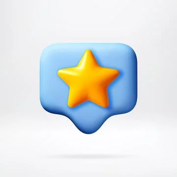 3D Yellow star icon inside a blue speech bubble. イラスト素材