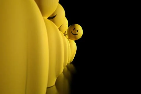 3d yellow stylized character aligned in a row Stock Illustration