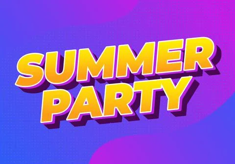 3d yellow text reading summer party on vibrant purple blue gradient backgro.. Stock Illustration